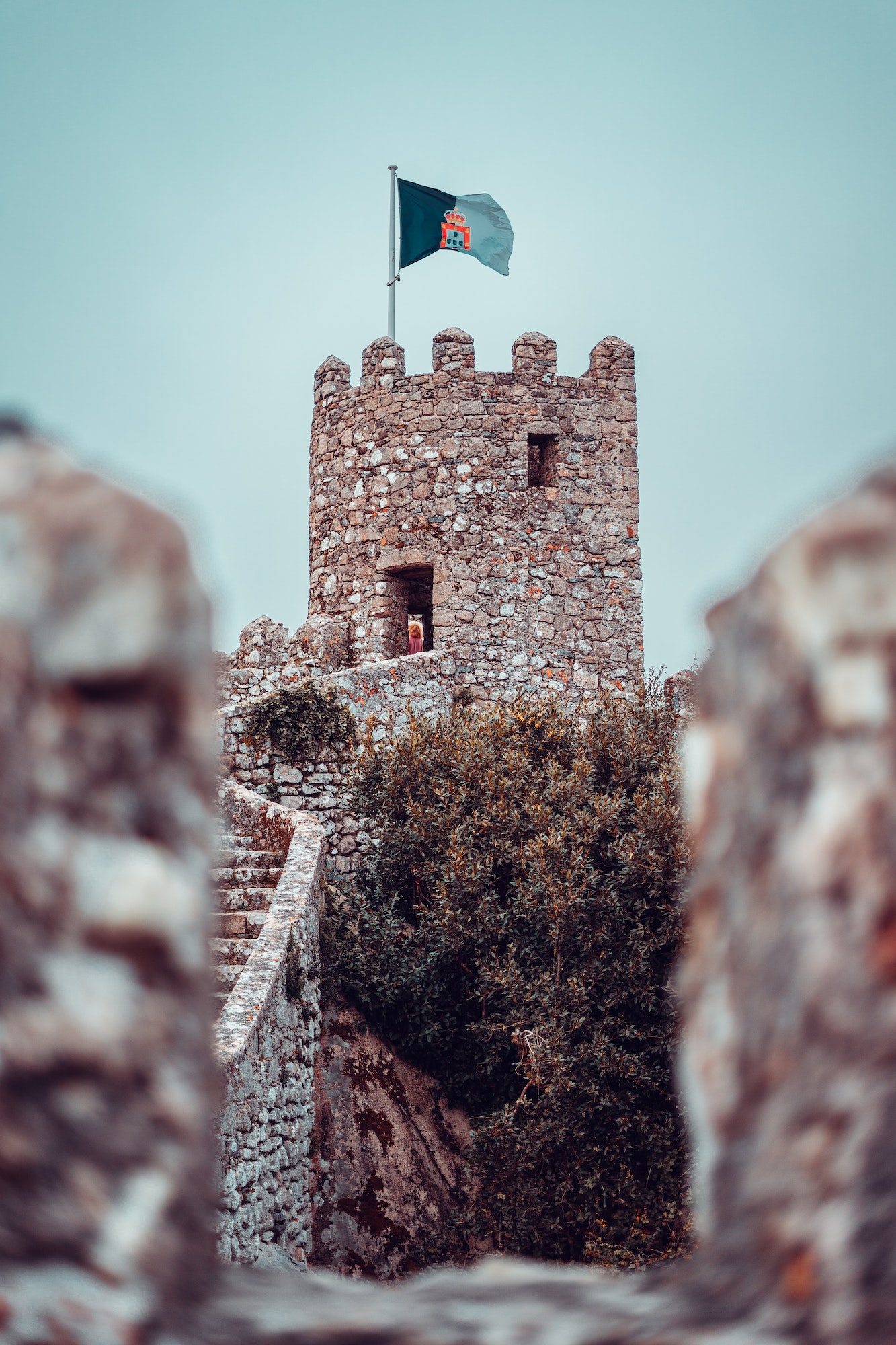 Tower of the medieval Moorish Castle in Sintra, Portugal